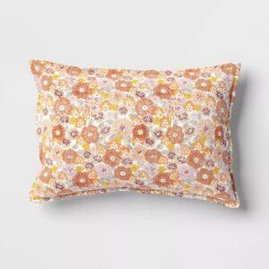 Room Essentials Floral Cotton Throw Pillow Size 12"x18" Red